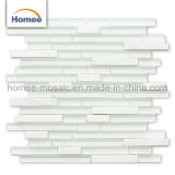 8mm Pure White Glossy Strip Glass Mix Stone Mosaic Tile