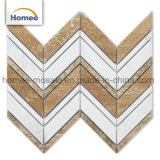 High Quality Light Emperador Herringbone Shape Waterjet Marble Mosaic Tile