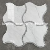 Discount Carrara White Waterjet Mosaic Tiles, Marble Waterjet Floor Pattern