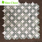 Ming Green Marble Mixed White Thassos Sunflower Pattern Marble Mosaic Tiles on Mesh