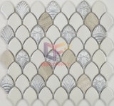 White Ceramic with Wooden Pattern Stone Mosaic Tile (BK003)