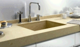 China Artificial Beige Quartz Stone Vanity Top Countertops for Kitchen Bathroom Hotal