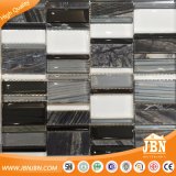 Black and White Marble and Glass Mesh-Mounted Mosaic Tiles (M855048)