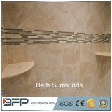 Beige Marble Tiles Matt Surface Shower Tub Surrounds