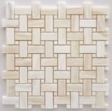 High Quality White Onyx 1X2 Inch Basketweave Marble Mosaic Tile with White Onyx Dots Mosaic