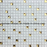 White Crackle Glass Mix Gold Diamond Mosaic Tile for Dining Room