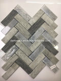 Gray Wooden Ink Jet Printing Herringbone Glass Mosaic Tile