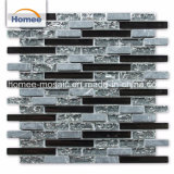 Building Wall Interior Decoration White Cracked Grey Glass Mosaic Tile