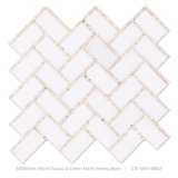30X60mm White Thassos and Cream Marfil Herringbone Mosaic Wall Tile