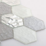 Building Material Hexagon White and Grey Stained Glass Mosaic Tile