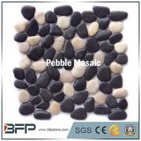 Black Pebble Stone Mosaic Tile with Polished Surface and Standing Pebble Design