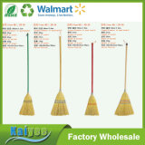 Gold Grass Bamboo Broom with Different Color Long Wood Handle