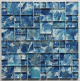 Hand Paint Square Art Pattern Mix Blue Crystal Glass Mosaic Tile