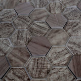 Hexagonal Brown Color Glass Mix Stone Mosaic Tile