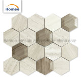 High Quality Waterjet Light Wood Grain Grey Marble Hexagon Mosaic