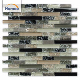 Factory Glossy Crystal Smoke Gray Stone Glass Strip Mosaic Tile