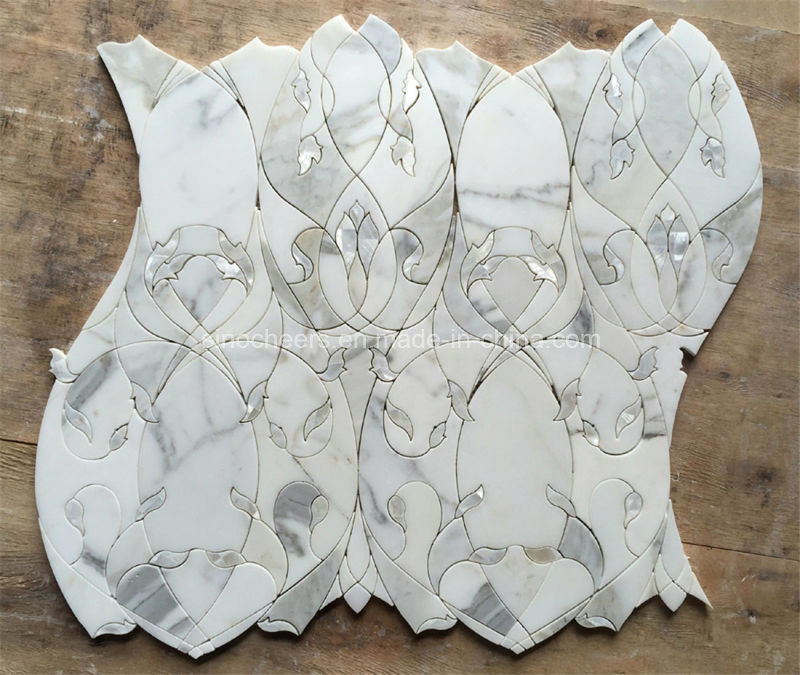 Calacatta Gold White Marble Mixed Shell Waterjet Mosaic Tile