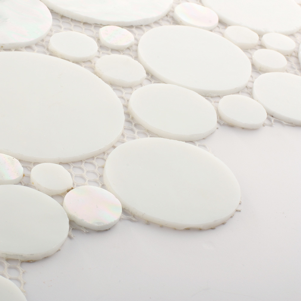 Round Glass Mosaic Tiles White Color for Kitchen Floor