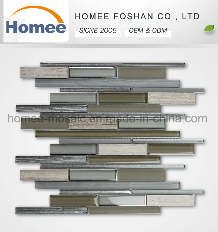 New Design Professional Gray Strip Glass Stone Mosaic Tile Backsplash