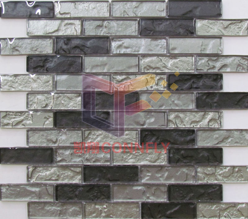 Grey and Black Mixed Crystal Strp Mosaic Tiles (CFS695)