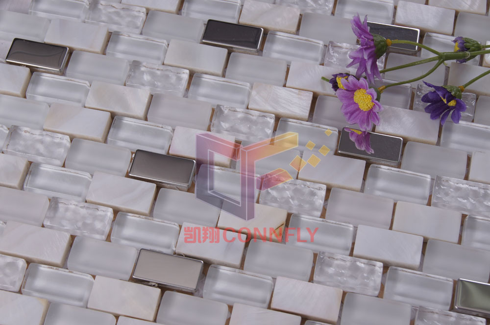 Natural Mother of Peral with Crystal and Stainless Steel Mosaic Tiles (CFP071)