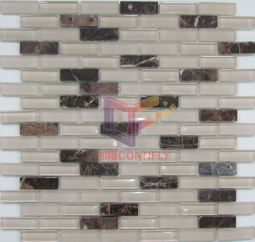 Strip Mixed Glass and Marble Mosaic Tile (CFS552)