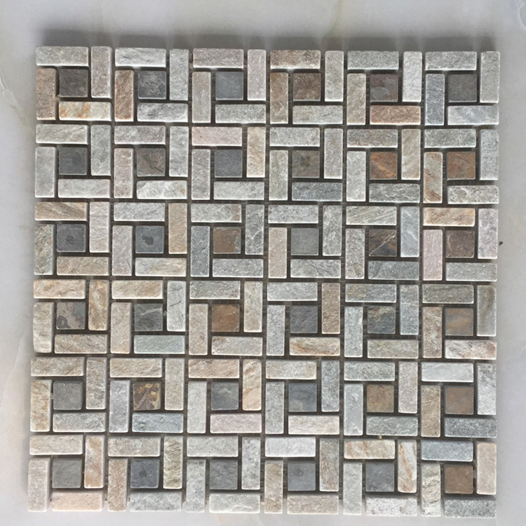 Mesh Back Mixed Color Slate Stone Mosaics (SMC-SMP130)