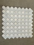 Thassos White Marble Mixed Glass Water Jet Mosaic for Wall Tile